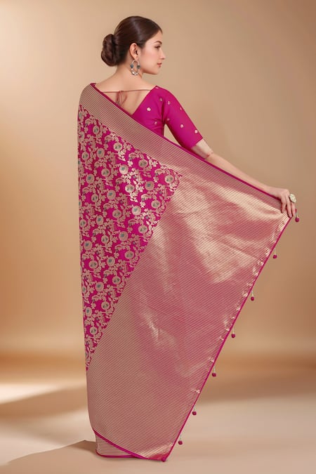 Samyukta Singhania Zari Woven Pink Banarasi Silk Saree With Blouse 