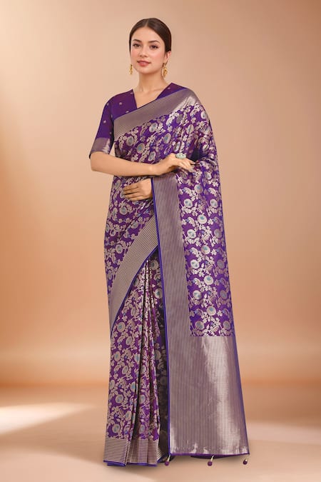 Samyukta Singhania Zari Woven Purple Banarasi Silk Saree With Blouse 