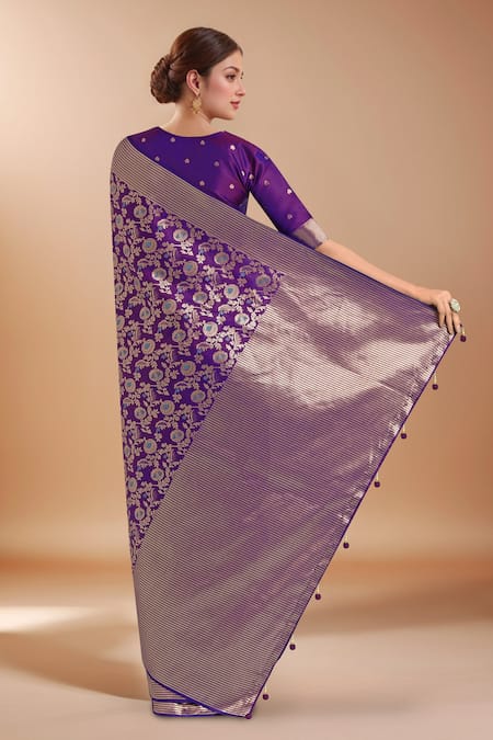 Samyukta Singhania Zari Woven Purple Banarasi Silk Saree With Blouse 