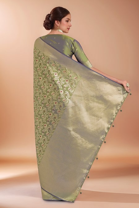 Samyukta Singhania Zari Woven Green Banarasi Silk Saree With Blouse 