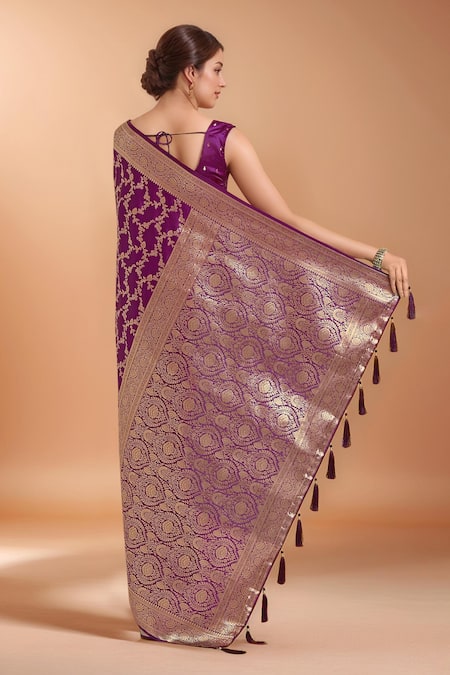 Samyukta Singhania Purple Zari Woven Banarasi Silk Saree With Blouse 