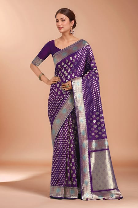 Samyukta Singhania Purple Zari Woven Banarasi Silk Saree With Blouse 