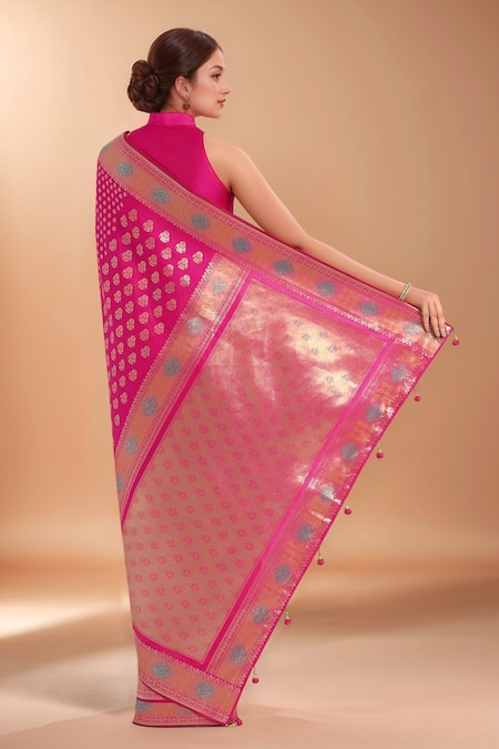 Samyukta Singhania Pink Zari Woven Banarasi Silk Saree With Blouse 