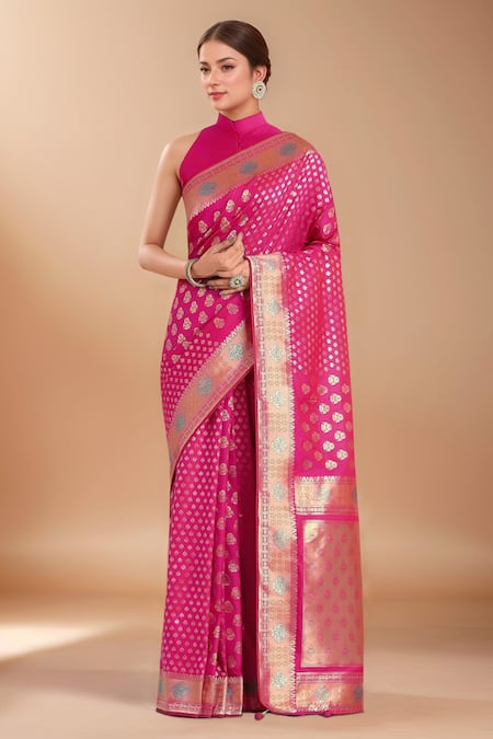 Samyukta Singhania Pink Zari Woven Banarasi Silk Saree With Blouse 