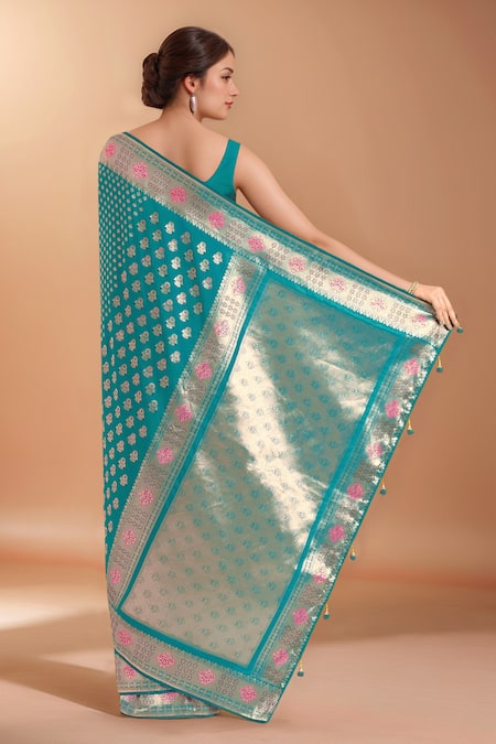 Samyukta Singhania Zari Woven Blue Banarasi Silk Saree With Blouse 