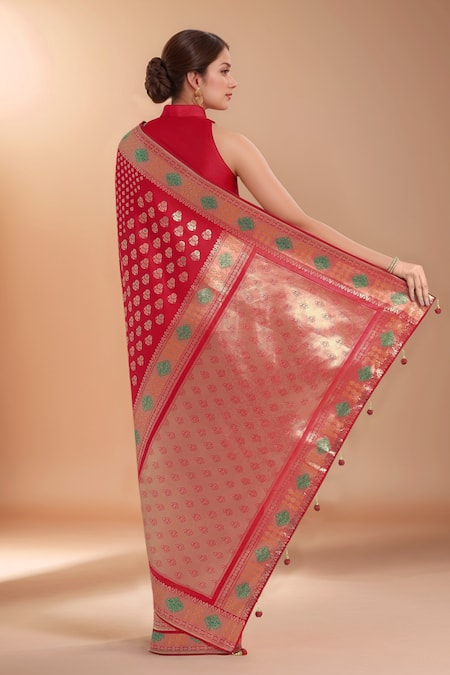 Samyukta Singhania Red Zari Woven Banarasi Silk Saree With Blouse 