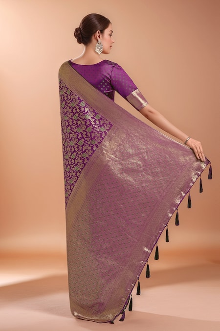 Samyukta Singhania Purple Zari Woven Banarasi Silk Saree With Blouse 