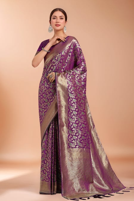 Samyukta Singhania Purple Zari Woven Banarasi Silk Saree With Blouse 