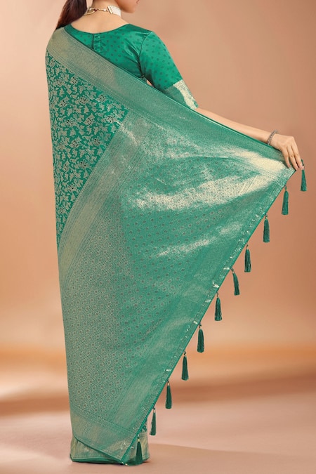 Samyukta Singhania Zari Woven Turquoise Banarasi Silk Saree With Blouse 