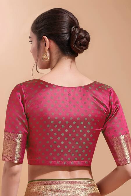 Buy_Samyukta Singhania_Magenta Tassels, Embroidery V-neck Zari Woven Banarasi Silk Saree With Blouse _Online_at_Aza_Fashions