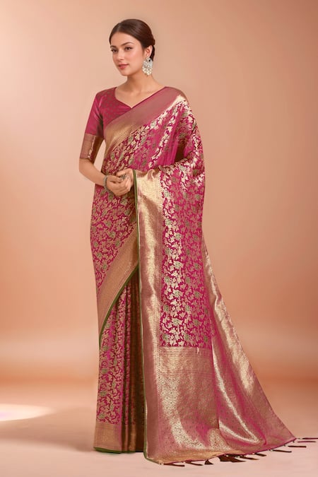 Samyukta Singhania Zari Woven Magenta Banarasi Silk Saree With Blouse 