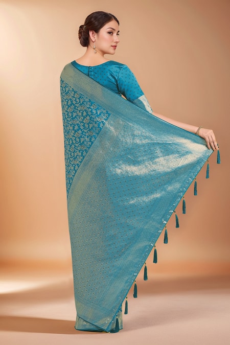Samyukta Singhania Sky Blue Zari Woven Banarasi Silk Saree With Blouse 