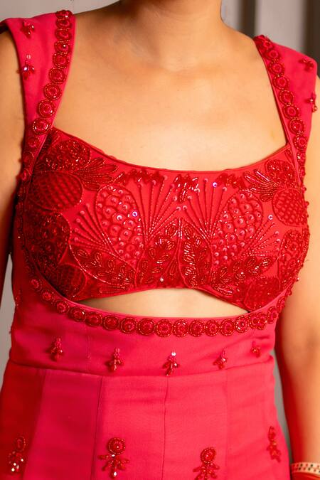 Buy_Ritika Verma_Pink Crystals, Sequins Square Neck Gulaabo Hand Embroidered Jumpsuit _Online_at_Aza_Fashions