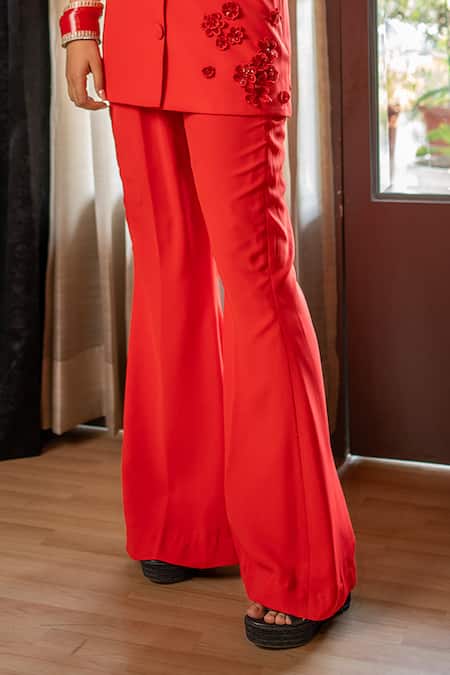 Buy_Ritika Verma_Red Georgette Embroidery, Sequins Serah Embellished Blazer With Pant _Online_at_Aza_Fashions