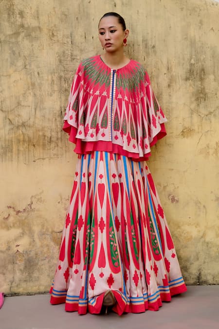 Swati Vijaivargie Color Block Cape Lehenga Set 