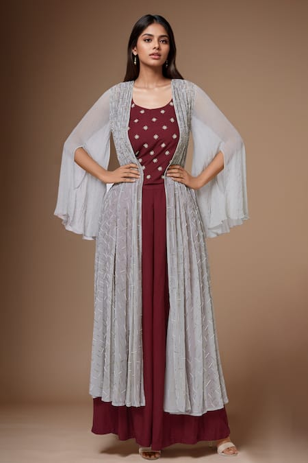Aariyana Couture Embroidered Jacket Palazzo Set 