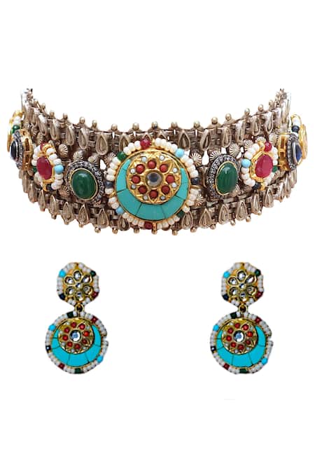 Tad Accessories Antique Silver Finish Jewelry Set 