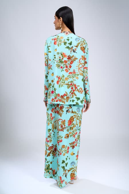 Anamika Khanna Sky Blue Printed Short Kurta & Skirt Set