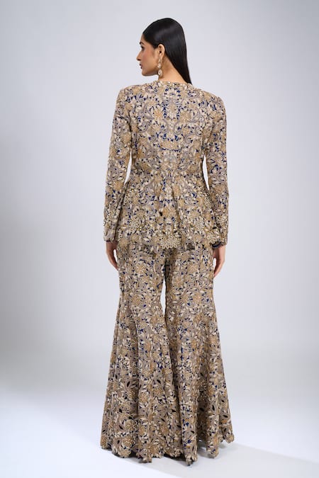 Anamika Khanna Embroidered Peplum Top With Sharara