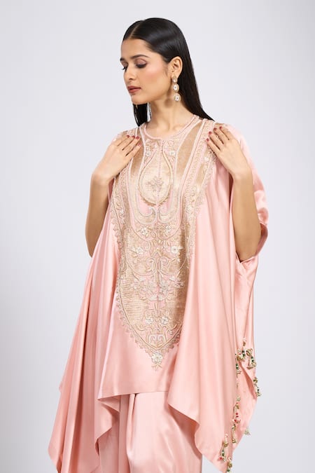 Shop_Anamika Khanna_Pink Embroidery Round Neck Kurta With Skirt _Online_at_Aza_Fashions