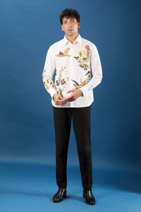 Buy_Rohit Bal_Ivory Poplin Embroidery Shirt _Online_at_Aza_Fashions
