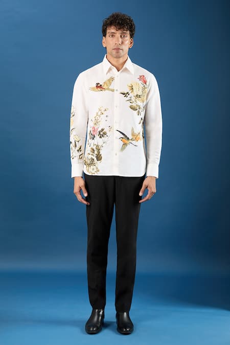 Shop_Rohit Bal_Ivory Poplin Embroidery Shirt _Online_at_Aza_Fashions