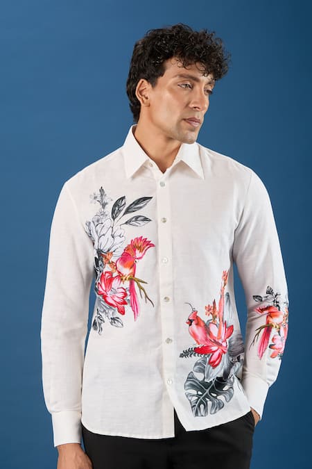 Shop_Rohit Bal_Ivory Poplin Embroidery Shirt _Online_at_Aza_Fashions