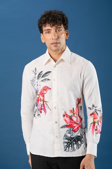 Rohit Bal_Ivory Poplin Embroidery Shirt _at_Aza_Fashions