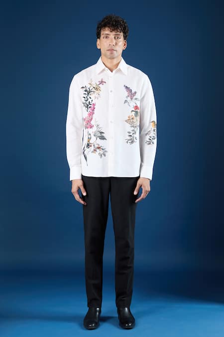 Buy_Rohit Bal_Ivory Poplin Embroidery Shirt _Online_at_Aza_Fashions