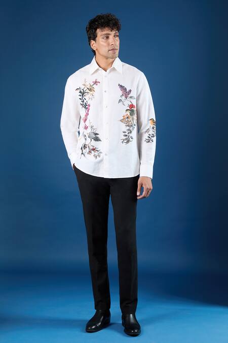 Shop_Rohit Bal_Ivory Poplin Embroidery Shirt _Online_at_Aza_Fashions