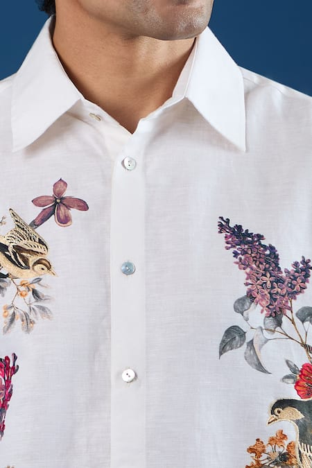 Rohit Bal_Ivory Poplin Embroidery Shirt _at_Aza_Fashions