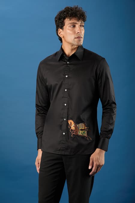 Buy_Rohit Bal_Black Poplin Embroidery Shirt 