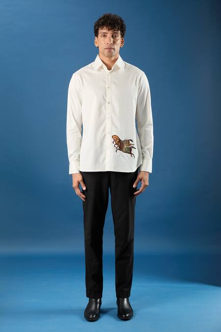 Buy_Rohit Bal_Ivory Poplin Embroidery Shirt _Online_at_Aza_Fashions