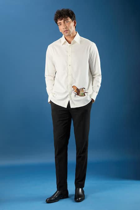 Rohit Bal_Ivory Poplin Embroidery Shirt _at_Aza_Fashions