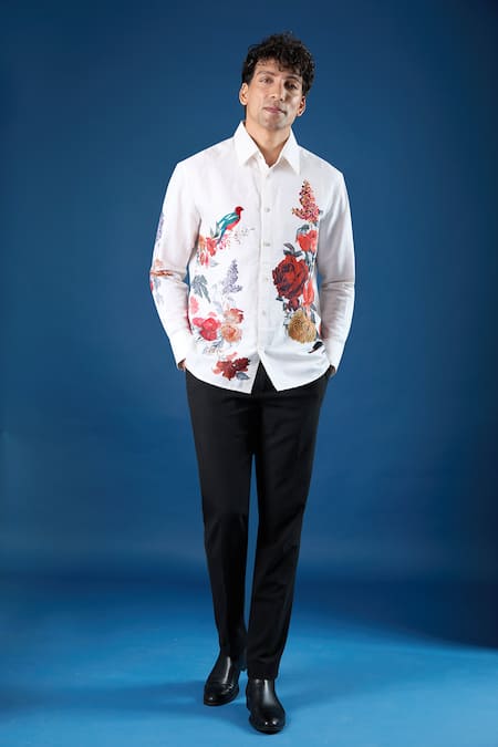 Buy_Rohit Bal_Ivory Poplin Embroidery Shirt _Online_at_Aza_Fashions