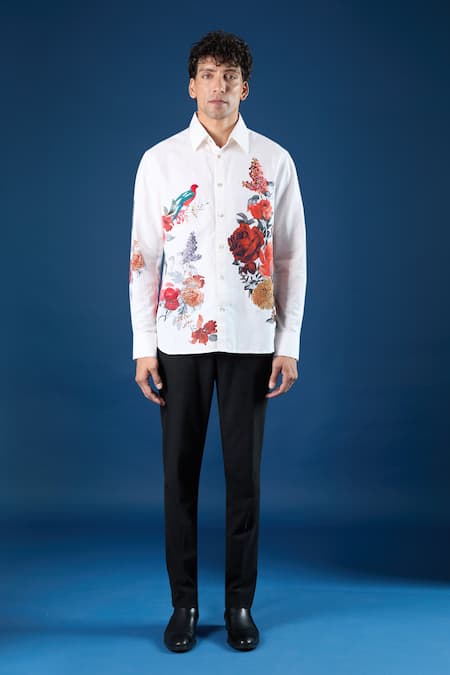 Shop_Rohit Bal_Ivory Poplin Embroidery Shirt _Online_at_Aza_Fashions