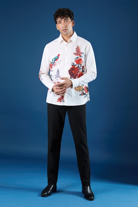 Rohit Bal_Ivory Poplin Embroidery Shirt _at_Aza_Fashions