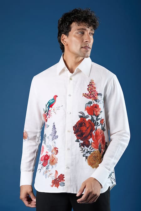 Rohit Bal Ivory Poplin Embroidery Shirt