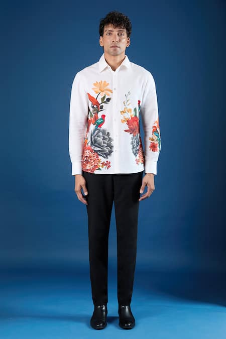 Buy_Rohit Bal_Ivory Poplin Embroidery Shirt _Online_at_Aza_Fashions