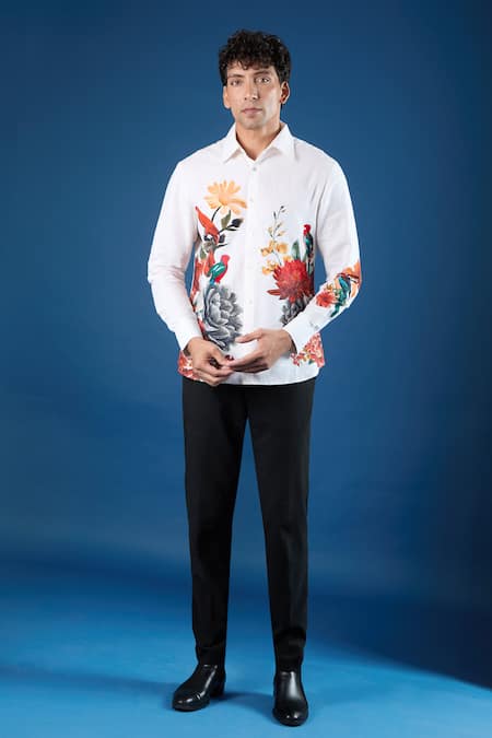 Shop_Rohit Bal_Ivory Poplin Embroidery Shirt _Online_at_Aza_Fashions