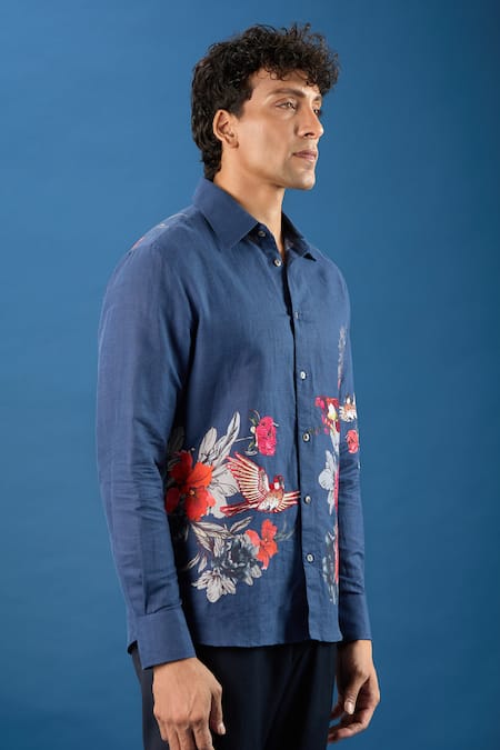 Buy_Rohit Bal_Blue Poplin Indigo Shirt _Online_at_Aza_Fashions