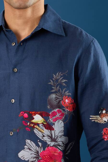 Rohit Bal_Blue Poplin Indigo Shirt _at_Aza_Fashions