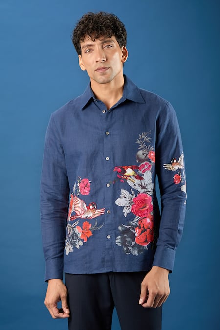 Shop_Rohit Bal_Blue Poplin Indigo Shirt 
