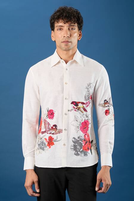 Shop Rohit Bal Ivory Poplin Embroidery Shirt Online at Aza Fashions Shop_Rohit Bal_Ivory Poplin Embroidery Shirt _Online_at_Aza_Fashions