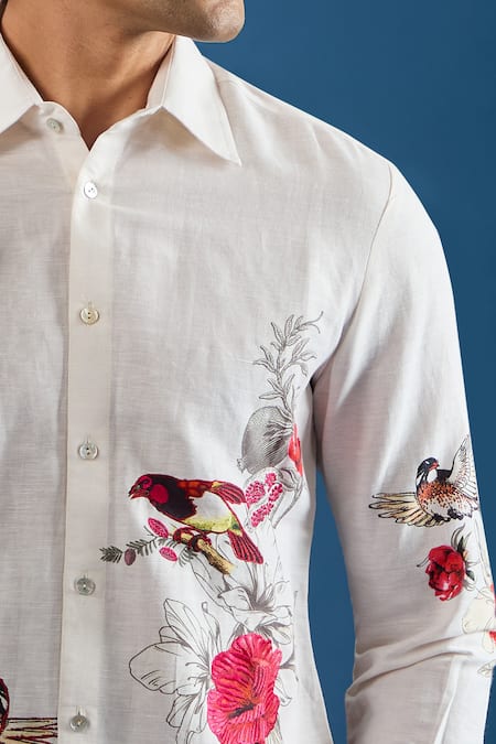 Rohit Bal Ivory Poplin Embroidery Shirt at Aza Fashions Rohit Bal_Ivory Poplin Embroidery Shirt _at_Aza_Fashions