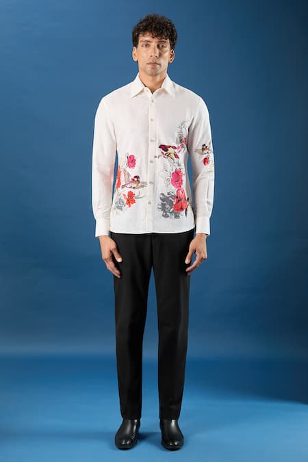 Shop Rohit Bal Ivory Poplin Embroidery Shirt Shop_Rohit Bal_Ivory Poplin Embroidery Shirt