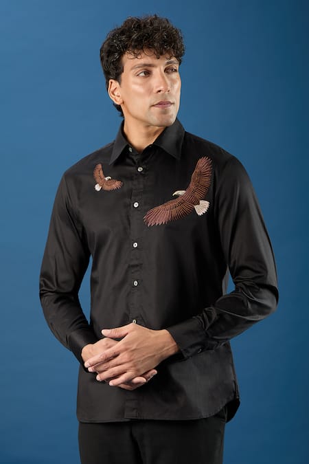 Buy_Rohit Bal_Black Poplin Embroidery Shirt 