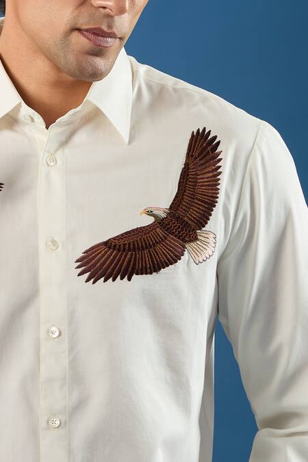 Buy_Rohit Bal_Ivory Poplin Embroidery Shirt _Online_at_Aza_Fashions