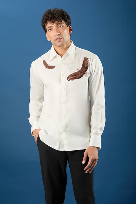 Rohit Bal Ivory Poplin Embroidery Shirt