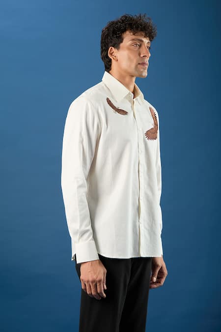 Shop_Rohit Bal_Ivory Poplin Embroidery Shirt _Online_at_Aza_Fashions